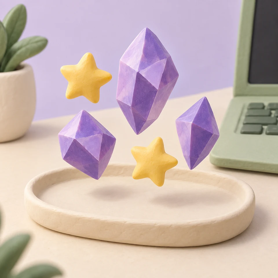 Фіолетові кристали Gems і жовті зірочки Points.